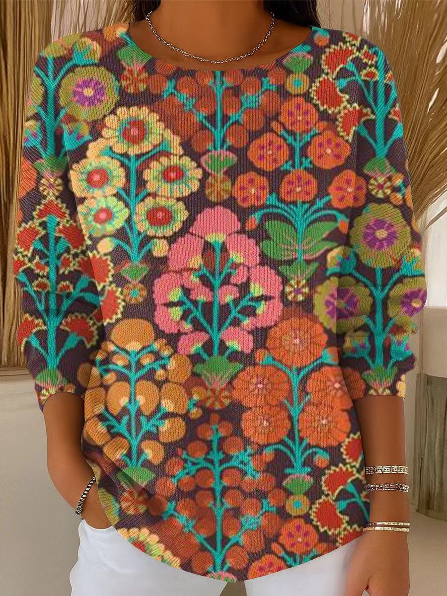 Women's Beautiful Abstract Tree Painting Art Print Casual Pullover Sweater