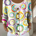 Gradient Colors Print Buttoned V-neck Cardigan Sweater