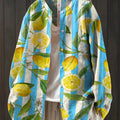 Women's Striped Lemon Print Casual Cotton And Linen Shirt