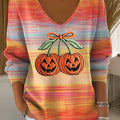 Women's Autumn Gradient  Pumpkin  Art Print Casual Pullover Sweater