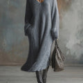 Women's Solid Color V-Neck Casual Loose Knit Dress
