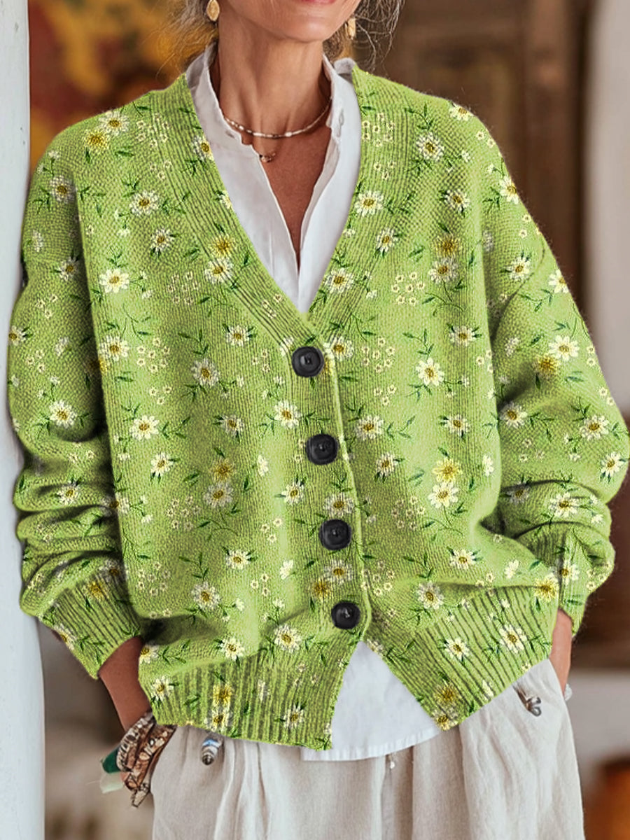 beautiful-cute-small-floral-painting-art-print-buttoned-v-neck-cardigan-sweater