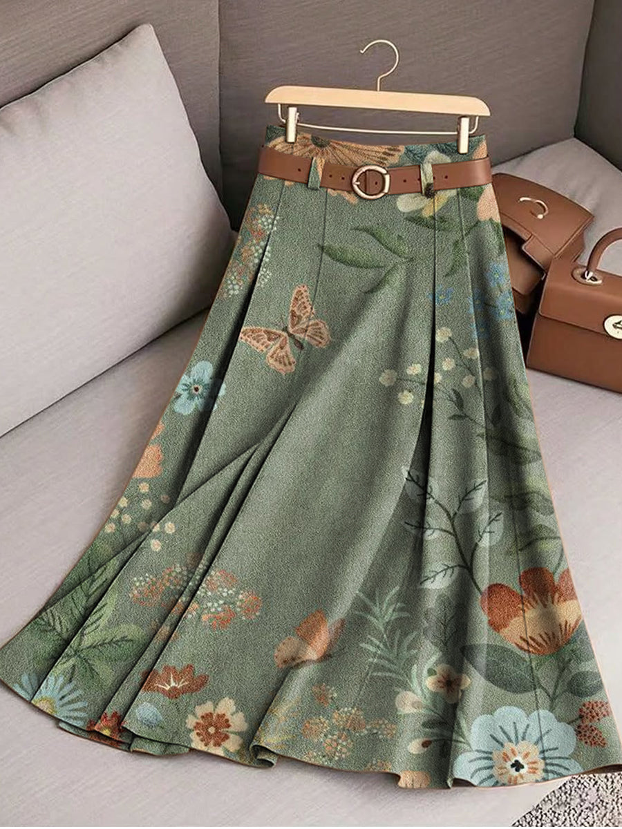 Women's Vintage Ethnic Floral Butterfly Art Print Cotton Skirt