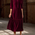 Women's Solid Color V-Neck 3/4 Sleeve Casual Loose Velvet Dress