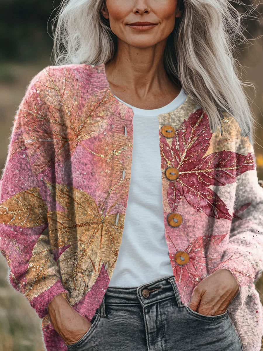 womens-vintage-maple-pattern-art-print-buttoned-cardigan-sweater