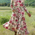 Women's Retro Floral Art Print Long-sleeved Dress