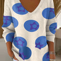 Women's Blueberry Print Casual Pullover Sweater