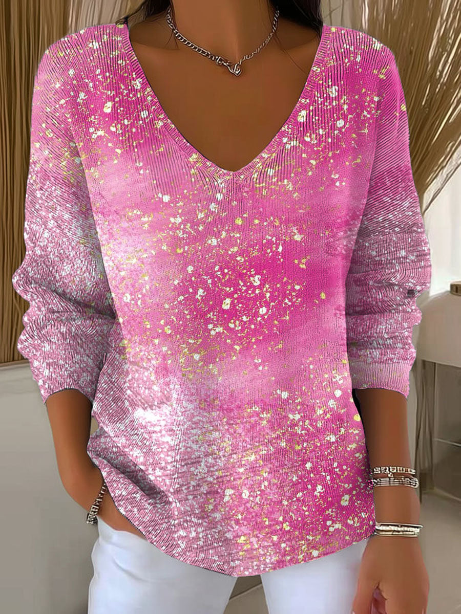 womens-pink-gradient-pattern-art-print-casual-pullover-sweater-d82l
