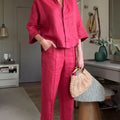 Casual Linen Shirt Elastic Pants Two-Piece Set