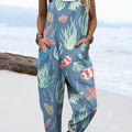 Women's Sea World Pattern Art Print Casual 100% Cotton Wide Leg Jumpsuit