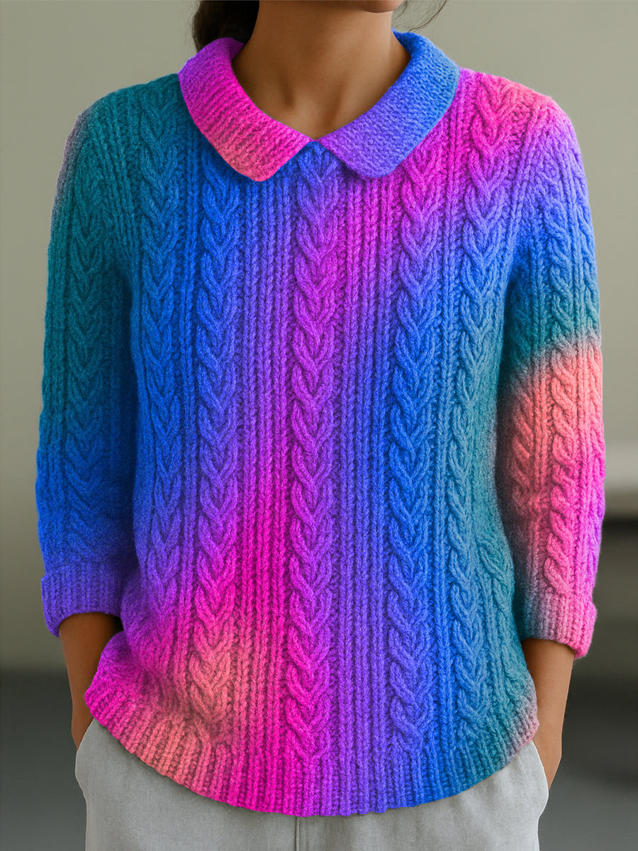 womens-abstract-colorful-painting-art-print-casual-peter-pan-collar-3-4-sleeve-sweater