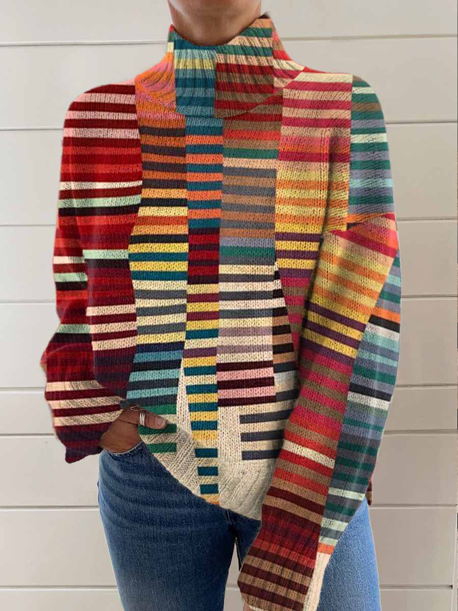 womens-retro-art-colorful-geometry-print-knit-turtleneck-pullover-sweater