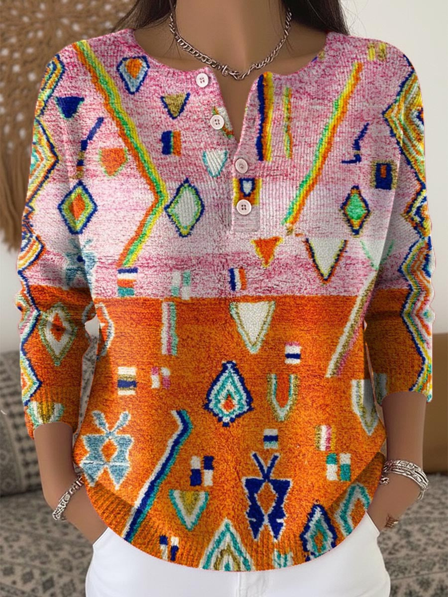 Women's Vintage Pattern Art Print Buttoned Cardigan Sweater