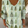 Women's Vintage Christmas Tree Art Print Casual Pullover Sweater