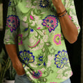 Women‘s Floral Pattern Art Casual Loose Half Sleeve 100% Cotton T-shirt