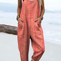 Women's Color Block Line Art Print Casual 100% Cotton Wide Leg Jumpsuit