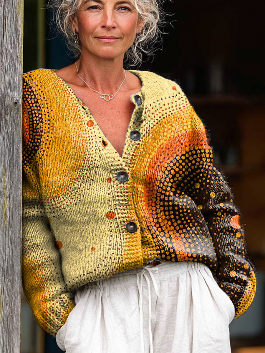 abstract-circular-polka-dot-painting-art-print-buttoned-cardigan-sweater