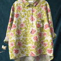 Women's Floral Art Print Casual Cotton And Linen Shirt