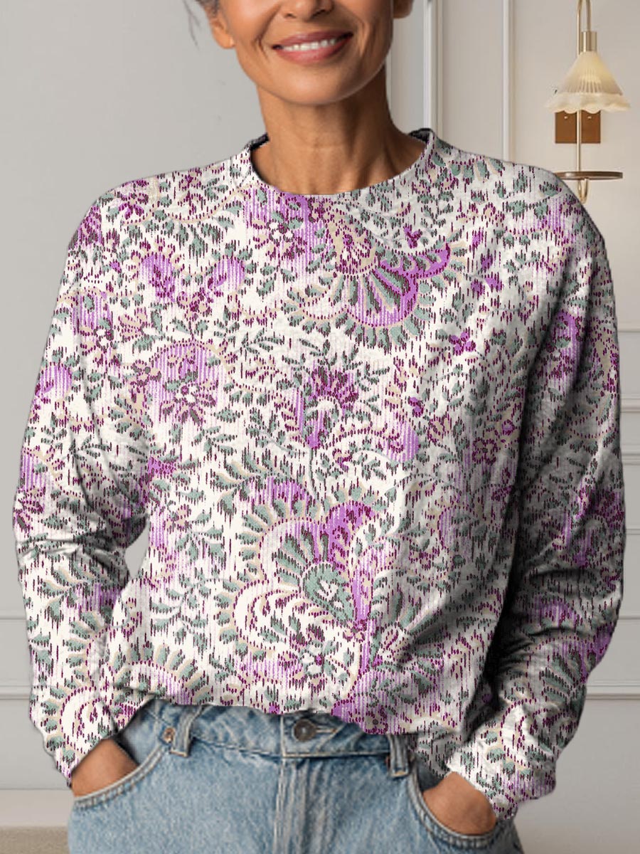 Women's Vintage Floral Art Print Casual Cotton T-Shirt