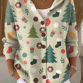 Women's Beautiful Winter Merry Christmas Gift Painting Art Print Casual Hooded Button Sweater
