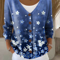 Gradient Flower Color Print Buttoned V-neck Cardigan Sweater