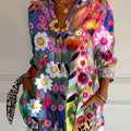 Women's  Flower  Art Print  Casual Cotton Shirt