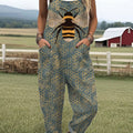 Women's  Funny Bee Art Print Casual 100% Cotton Wide Leg Jumpsuit
