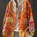 Women's Vintage Floral Art Print Casual Cotton And Linen Shirt