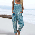 Women's Vintage Abstract Geometric Art Print Casual 100% Cotton Wide Leg Jumpsuit