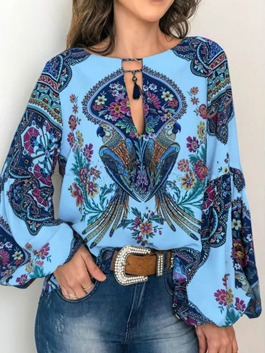 Women's Round Neck Lantern Sleeve Shirt