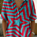 Women's Retro Color-block Striped Cotton-linen Short-sleeve Shirt