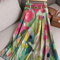 Women's Beautiful Colorful Abstract Large Flower Painting Art Print Cotton Skirt