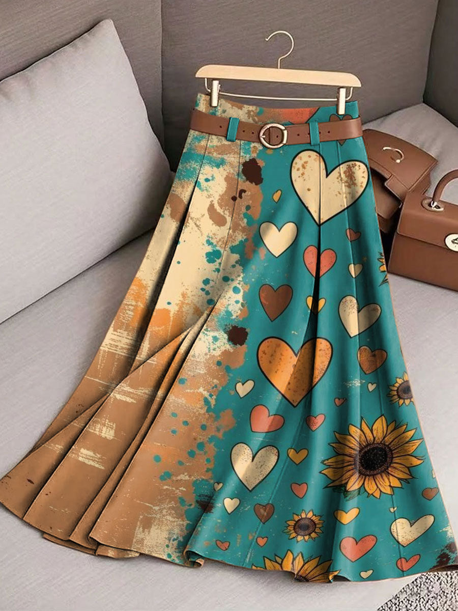 Women's Retro Flowers Pattern Casual Print Cotton Skirt