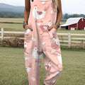 Women's  Funny Chick Art Print Casual 100% Cotton Wide Leg Jumpsuit