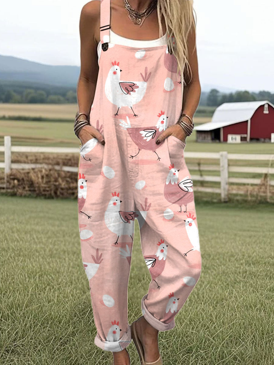 Women's  Funny Chick Art Print Casual 100% Cotton Wide Leg Jumpsuit