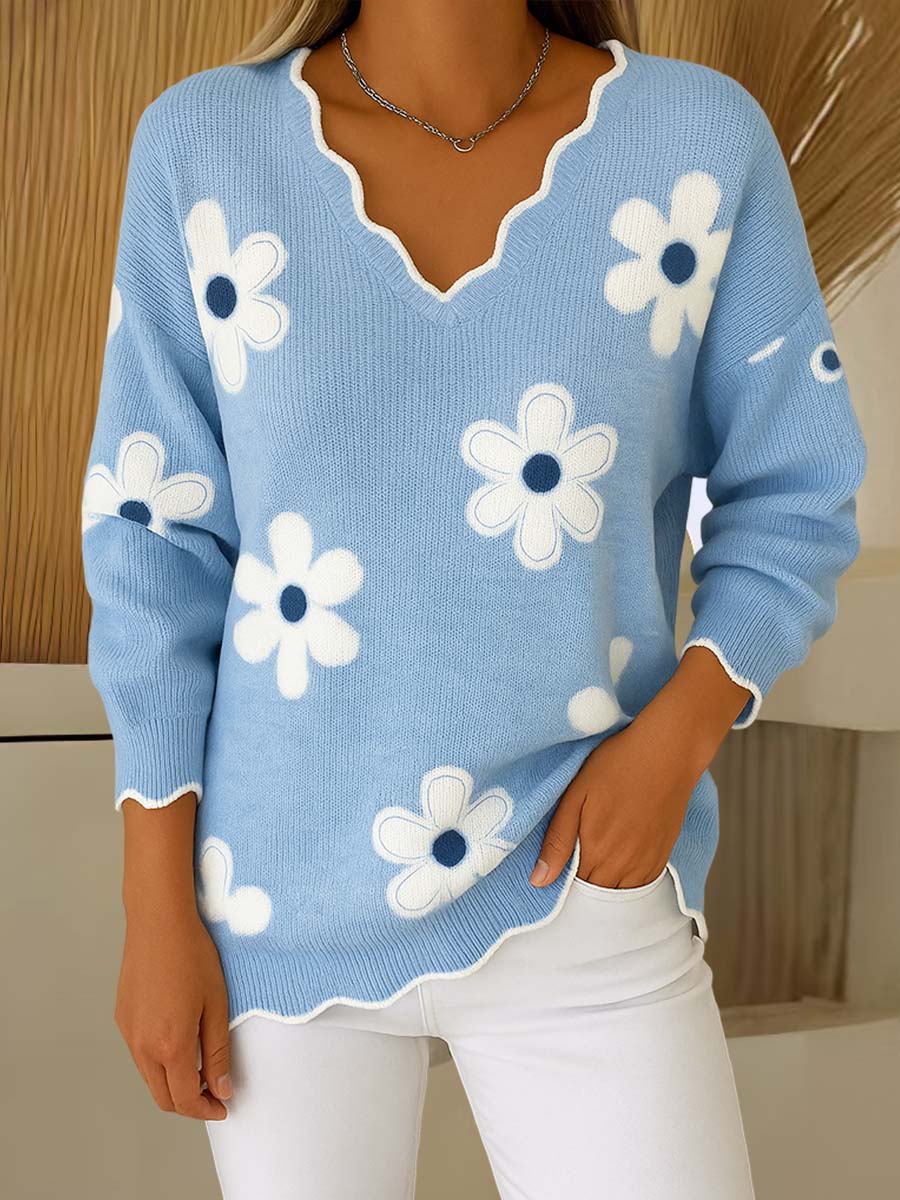 Women's Petal Collar Long Sleeve Casual Loose Sweater