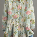 Women's Vintage Floral Art Print Casual Cotton And Linen Ruffle Shirt