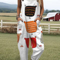 Women's  Funny Chicken Art Print Casual 100% Cotton Wide Leg Jumpsuit