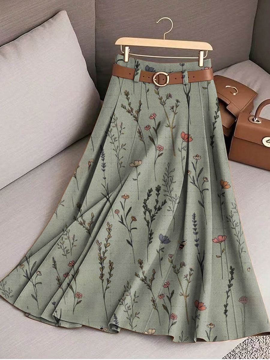 Women's Vintage Flower Art Print Cotton Skirt