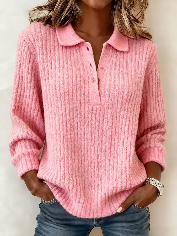 Women'S Casual Lapel Solid Color Sweater