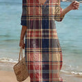 Retro Plaid Print Cutout V-neck Vacation Dress