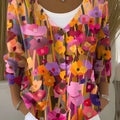 Vintage Flower  Art Print Buttoned V-neck Cardigan Sweater