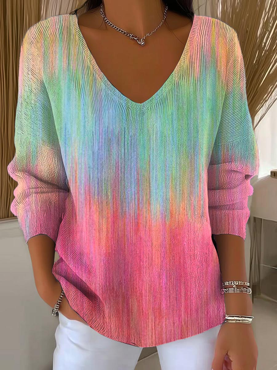 Women's Gradient Pattern Art Print Casual Pullover Sweater