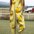 Women's Lovely Bees Art Print Casual 100% Cotton Wide Leg Jumpsuit