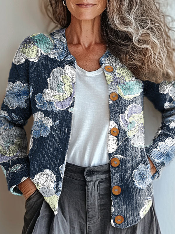 womens-vintage-art-oil-painting-flowers-print-buttoned-cardigan-sweater