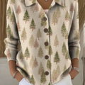 Women's Christmas Tree Pattern Print Printed Collared Sweater