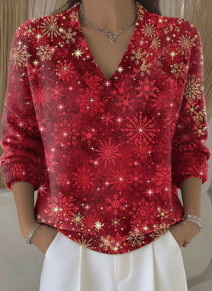 Vintage Christmas Snowflake Art Print Buttoned Cardigan Sweater