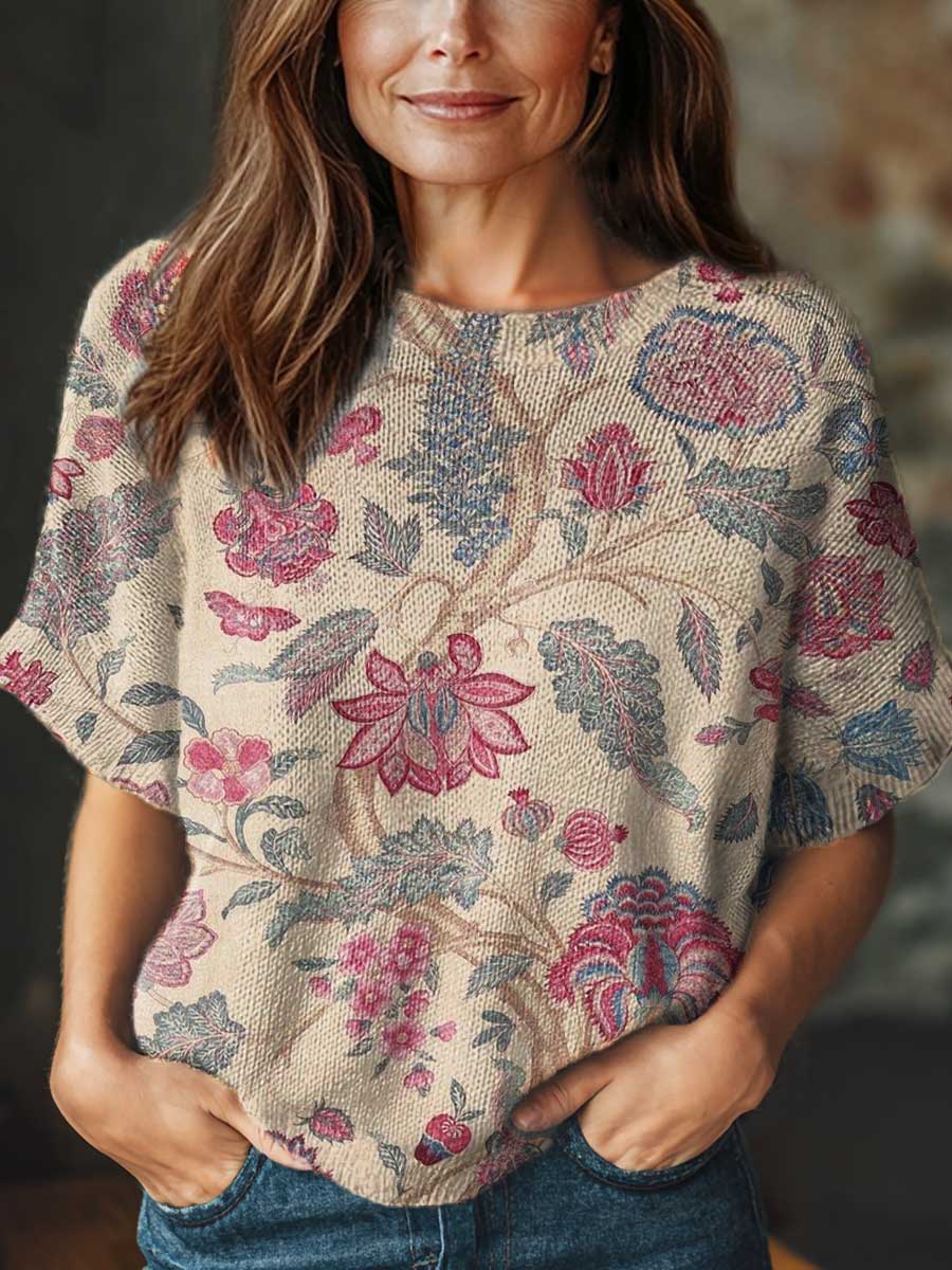 womens-vintage-ethnic-art-flower-print-casual-crew-neck-short-sleeve-knitted-sweater