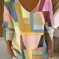Women's Abstract Colorful Geometric Color Block Painting Art Print Casual Pullover Sweater
