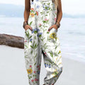 Damen-Jumpsuit mit Vintage-Blumenmuster, lässig, aus 100 % Baumwolle, weites Bein 